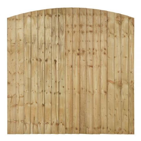 a dome topped pressure treated featheredge fence panel against a white background