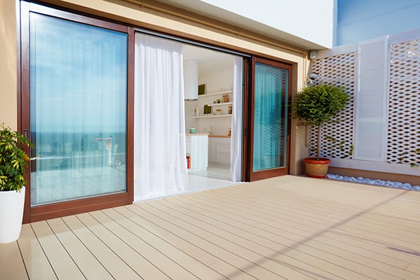 garden decking with French doors in the background