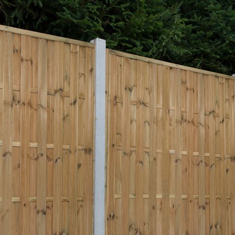 a pressure treated hit and miss fence panel and concrete post