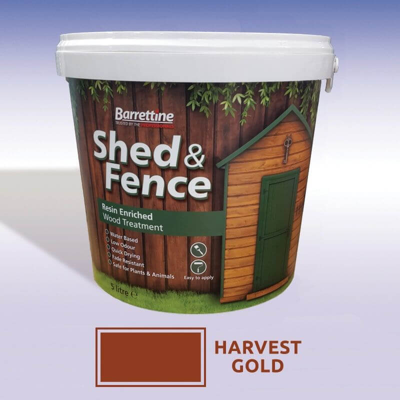 a tub of fence and shed treatment with a harvest gold colour