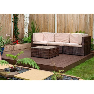 garden furniture on a brown composite decking kit