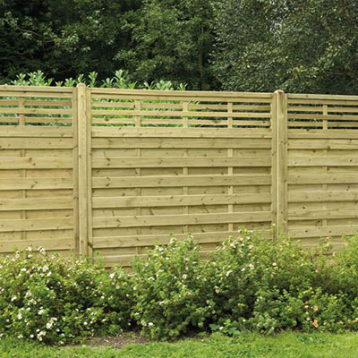 6x6 decorative fence panels, featuring a hit and miss design with slatted top section