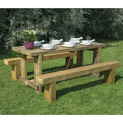 Forest Sleeper Bench and Refectory Wooden Garden Table Set