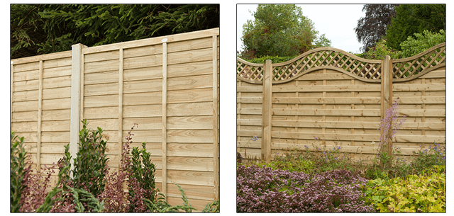 an image showing 2 different types of wooden fencing