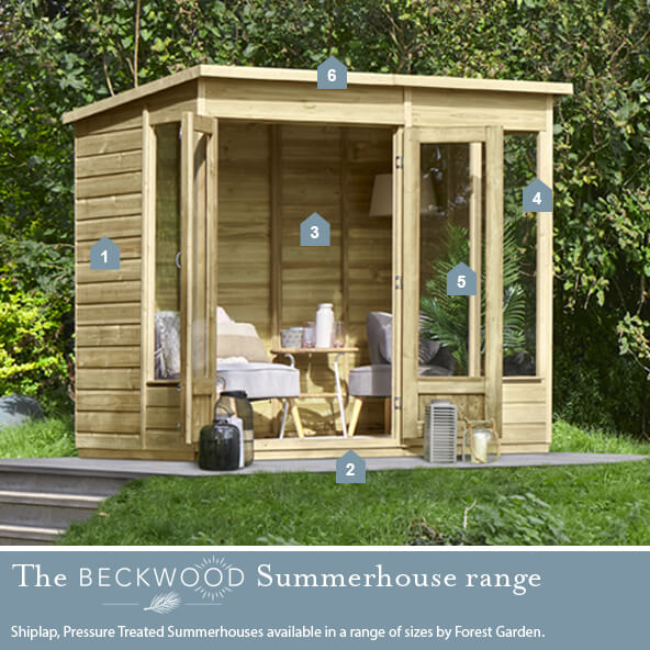 The Beckwood Summerhouse Range - Shiplap, Pressure Treated Summerhouses available in a range of sizes by Forest Garden