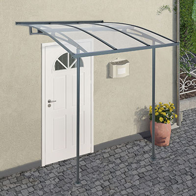 an acrylic porch cover with galvanised steel poles