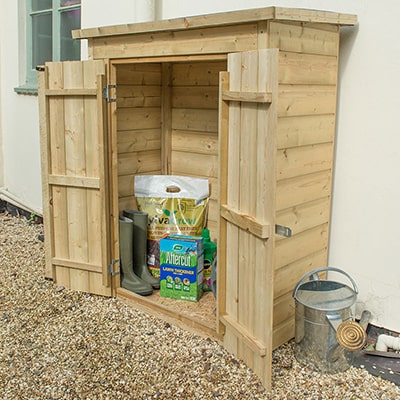 small wooden garden tool shed