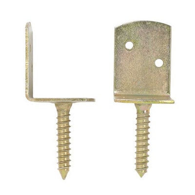 2 metal L-shaped brackets for use on a fence post