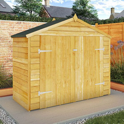 wooden apex bike shed with bikes