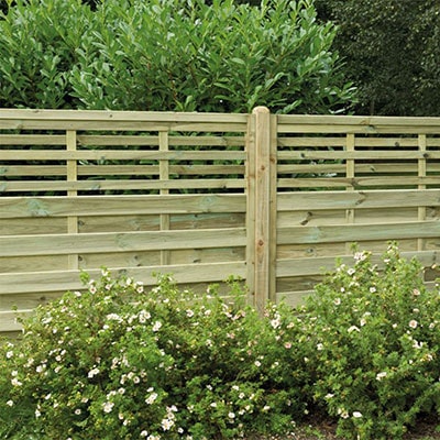 A 5'11x3'11 slatted fence panel with wider gaps on the top section