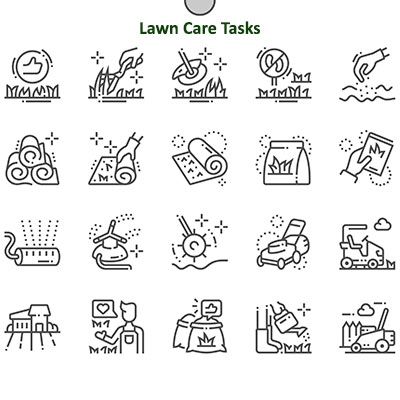 a series of icons showing lawn care tasks